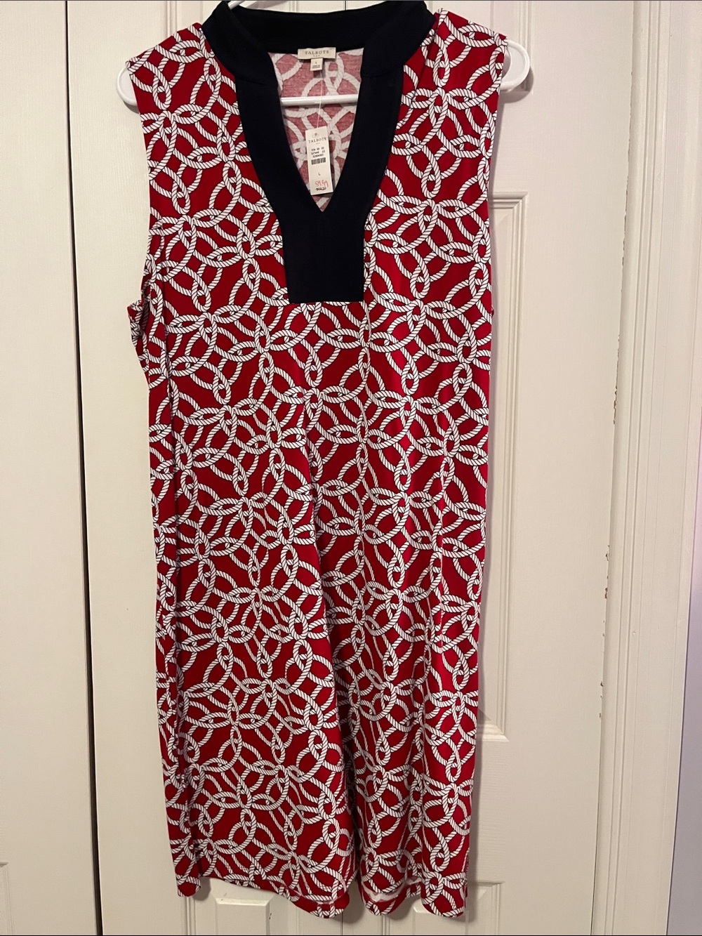 Sleeveless Red Geometric-Print with Black Trim